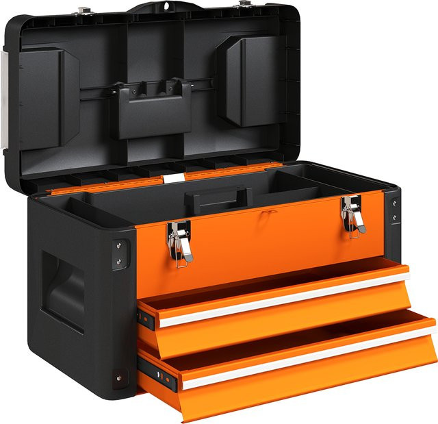 HOMCOM Werkzeugkiste aus Stahl in Orange mit Schublade und oberem Staufach, B/T/H: 49,7 x 25,3 x 28,9 cm - Bild 1