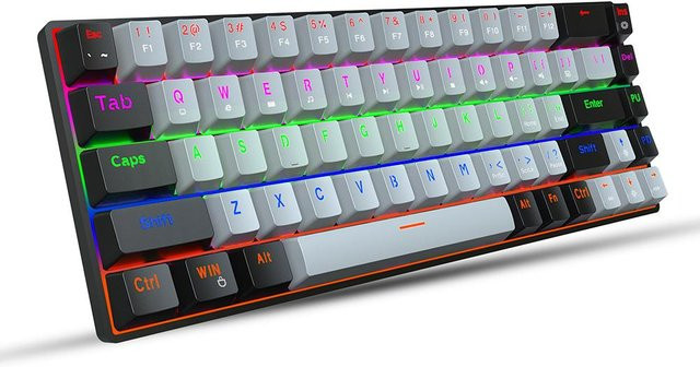 HXSJ V800 Mechanische Gaming-Tastatur mit 68 Tasten, RGB-Beleuchtung, Grey Red Switches und abnehmbarem Typ-C-Kabel, Farbe: Grau - Bild 1