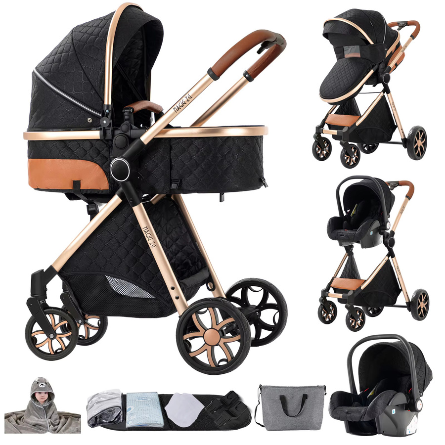 Magic ZC 3-in-1 Reisesystem Kinderwagen mit Autositz und Buggy, faltbar, Schwarz-Gold - Bild 8