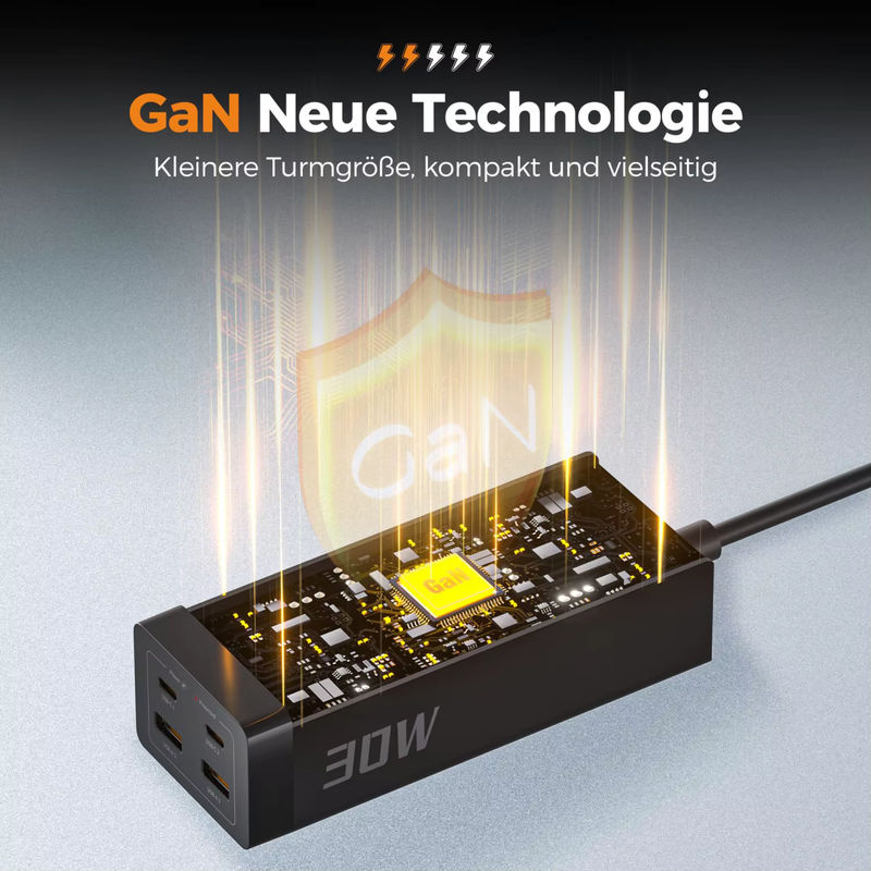 TESSAN Überspannungsschutz-Steckdosenleiste mit GaN 2-Wege-Steckeradapter, 4 USB-Schnellladefunktionen und 2m Kabel, Schwarz - Bild 3