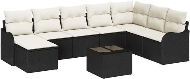 vidaXL Garten-Sofa-Set aus Polyrattan in Schwarz und Beige mit 9 Teilen und Kissen für Terrasse und Garten - Bild 1