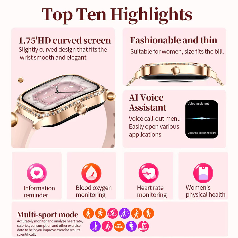 ChiBear Smartwatch, Diamantbesetzt, Roségold, Leder, Damen - Bild 2