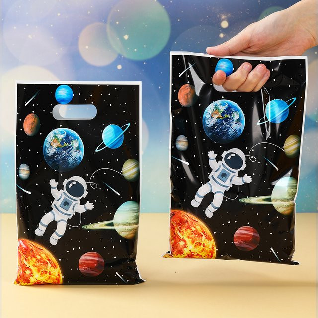 Wayfun Cartoon Weltraum Astronaut Party Geschenkverpackungstaschen für Kinder, Mehrfarbig, Kunststoff - Bild 1