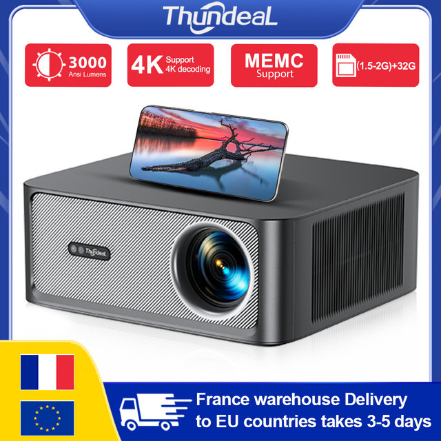 ThundeaL TD98Pro 4K Android WLAN-Projektor mit 3000 ANSI Lumen, Autofokus und 3D-Funktion in Schwarz - Bild 1