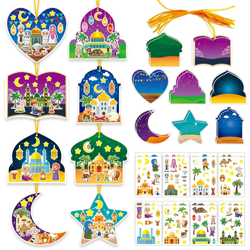 ZQNYCY 48-teiliges Eid Mubarak Bastelset mit Ramadan Geschenk-Etiketten und DIY Aufklebern in Mehrfarbig für islamische Dekorationen und Party-Hängende Ornamente - Bild 3