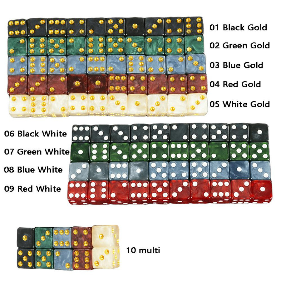 Allbestart Mini Würfel 10-teiliges Set D6 Marmor Effekt Goldene Pips Kunststoff Bunt / Mehrfarbig - Bild 5