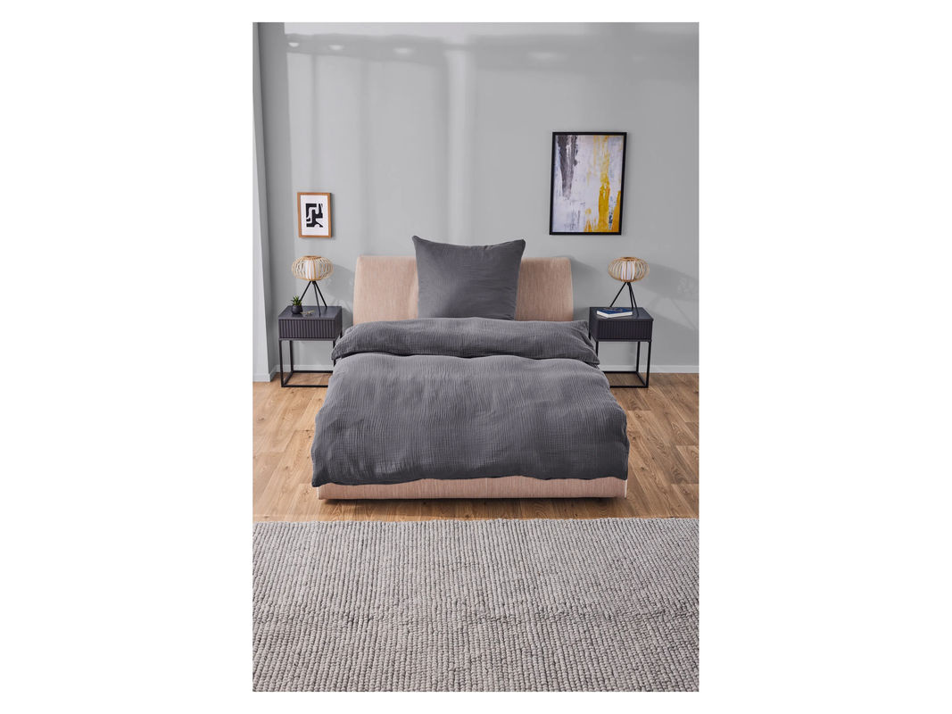 LIVARNO HOME Musselin-Bettwäsche aus Baumwolle, Grau, B/H: 155 x 220 cm mit Kissenbezug 80 x 80 cm - Bild 2