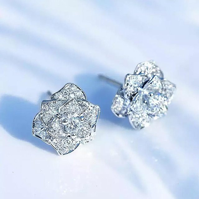 YIRAN Jewelry Ohrstecker, Zirkonia, Blumen, Silber, Damen, grau - Bild 1