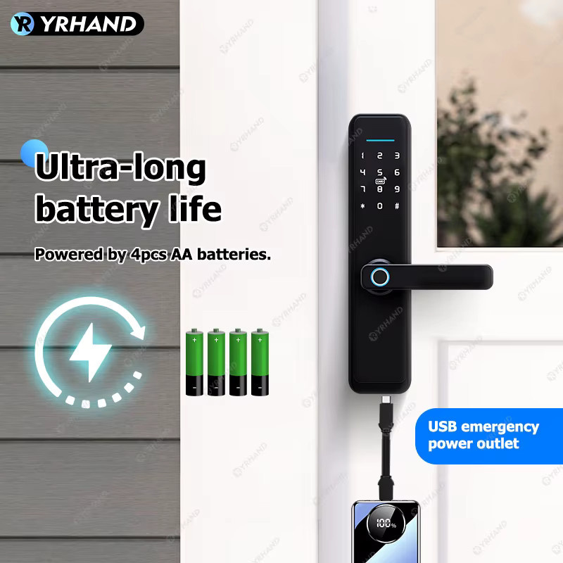 YRHAND Smartes Wifi Türschloss mit biometrischem Fingerabdruck in Schwarz, kompatibel mit Google Home und Alexa - Bild 3