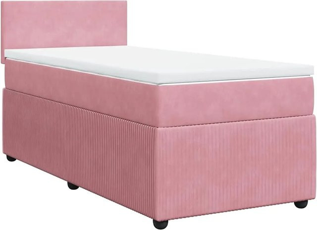 vidaXL Boxspringbett mit Matratze in Rosa, Hybrid-Bett mit Taschenfederkern aus Samt, B/T: 100 x 200 cm - Bild 1