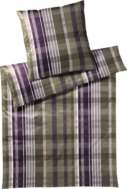 JOOP! Bettwäsche aus Mako-Satin mit Karomuster in Lila/Mehrfarbig, Set bestehend aus Bettbezug und Kopfkissen, B/H: 155 x 220 cm und 80 x 80 cm - Bild 1