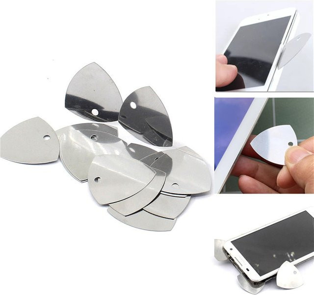 Metall Telefon Öffnung Werkzeuge und Gitarren-Picks als Hebel-Opener für iPhone, iPad, Tablet und PC zur Reparatur, Silber - Bild 1