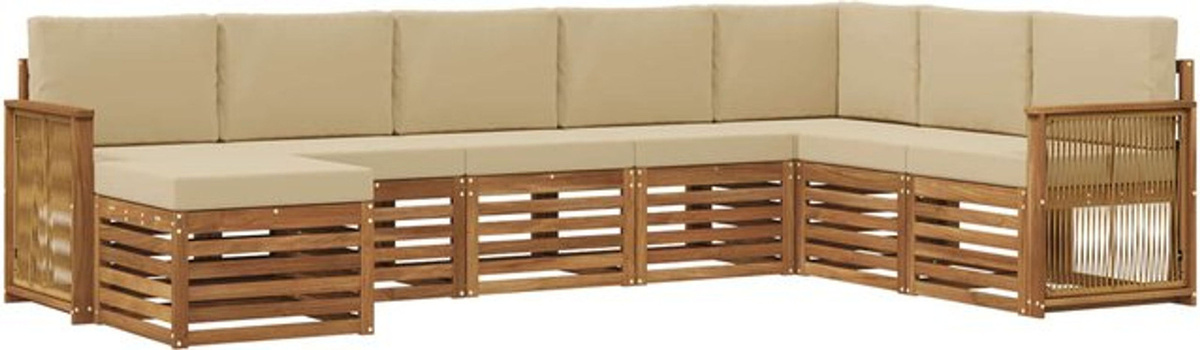vidaXL Outdoor-Sofagarnitur aus Massivholz mit Kissen in Natur und Beige, 6-teiliges Loungemöbel-Set im modernen Design - Bild 1
