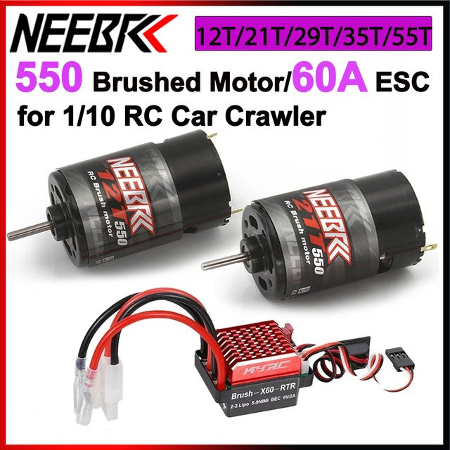 NeebRC RC 550 Bürstenmotor 12T 21T 29T 35T 55T 60A ESC für 1/10 RC Car Crawler, Metall, Schwarz - Bild 1