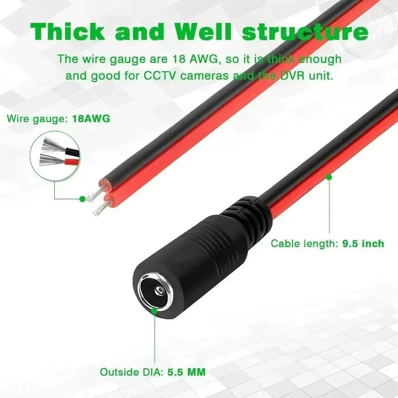 20 Stück DC-Pigtail-Anschlusskabel, weiblich, 5,5 mm x 2,1 mm, 12 V, 5 A, Schwarz - Bild 4