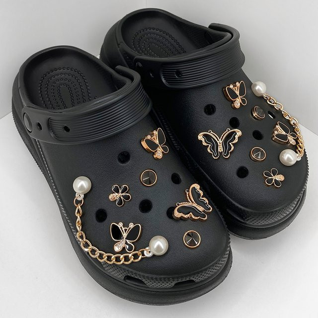 Schwarze Schmetterlings-ABS-Perlenketten, Schuhdekorations-Charms, 14 Stück - Bild 1