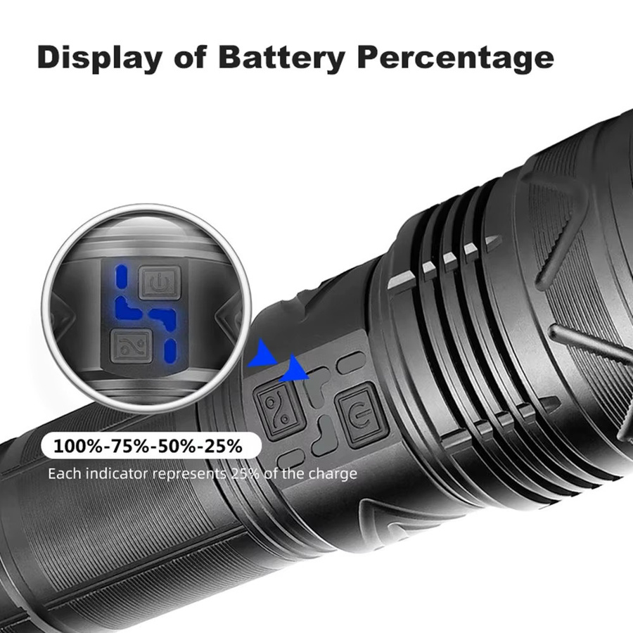 KENSUN LED-Taschenlampe mit Zoom und Leistungsanzeige, wiederaufladbare Outdoor-Camping-Laterne in Schwarz - Bild 3