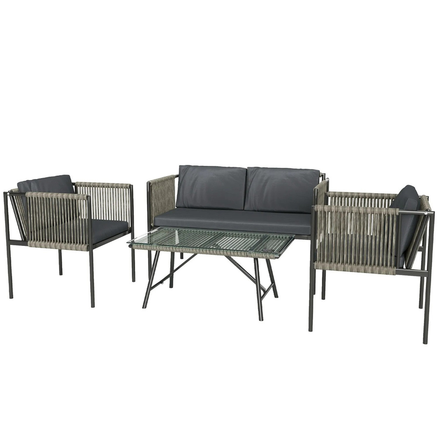 Outsunny Rattan Gartenmöbel-Set aus PE-Rattan und Stahl in Grau mit gehärtetem Glas und Polsterung, B: 116 cm, T: 65 cm, H: 68 cm - Bild 2