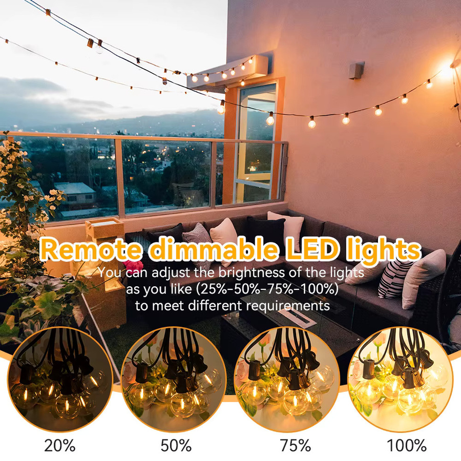 Burhui Solar-Lichterkette G40 mit LED-Kugeln in Warmweiß, wasserdichte IP65 Terrassenleuchte mit Fernbedienung für Hochzeit und Dekoration - Bild 4