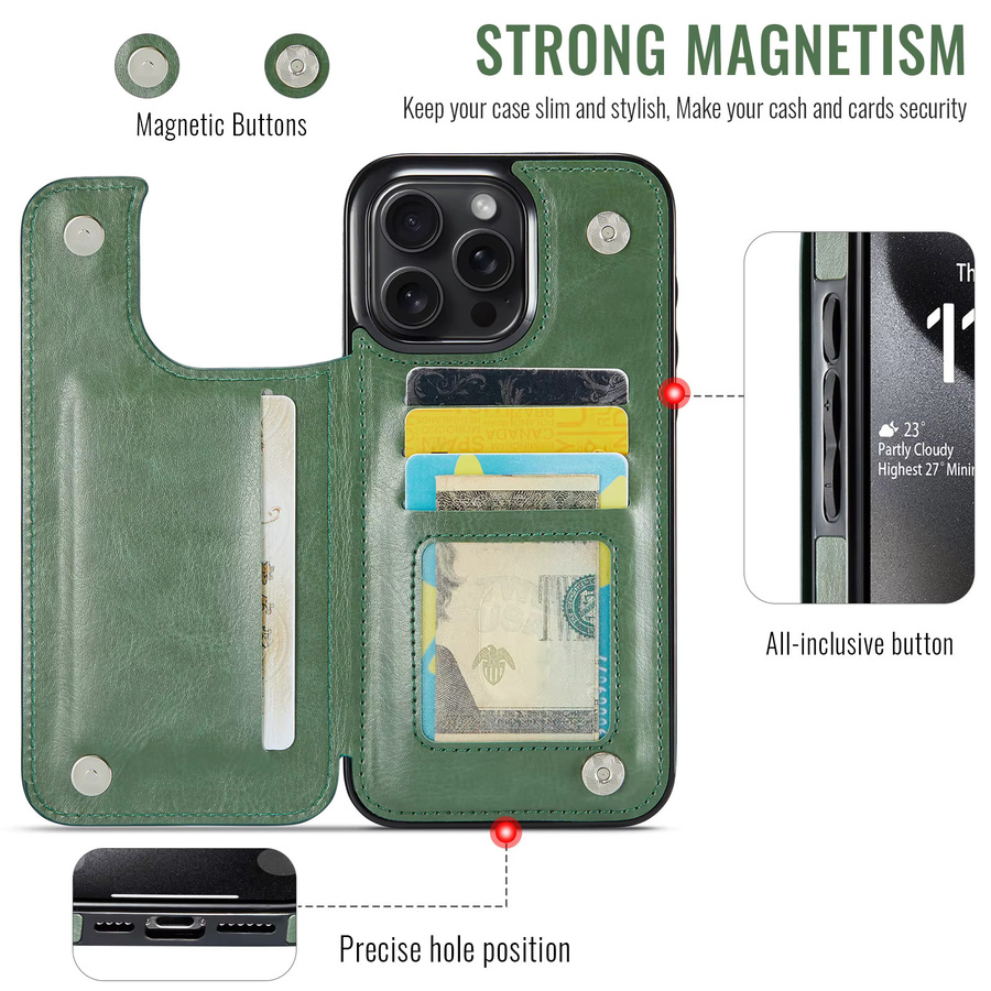 WeFor Brieftaschenhülle aus PU-Leder mit Kartenhalter und Kickstand für iPhone 15 14 Plus 13 12 11 Pro Max, Doppelter Magnetverschluss, Blau und Grün - Bild 2