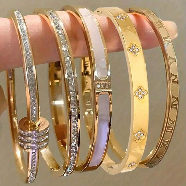 Armband Set Edelstahl, Zirkonia, Damen, Gold - Bild 1