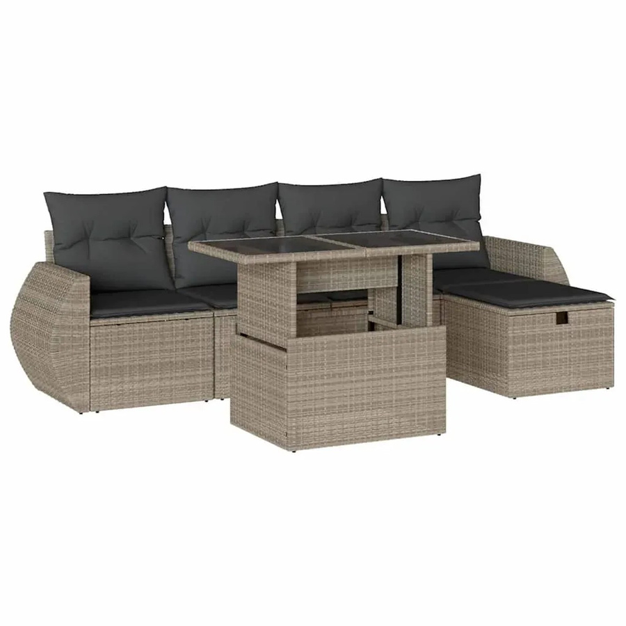 vidaXL 6-teilige Garten-Sofagarnitur in L-Form mit Kissen und Couchtisch, Hellgrau - Bild 2