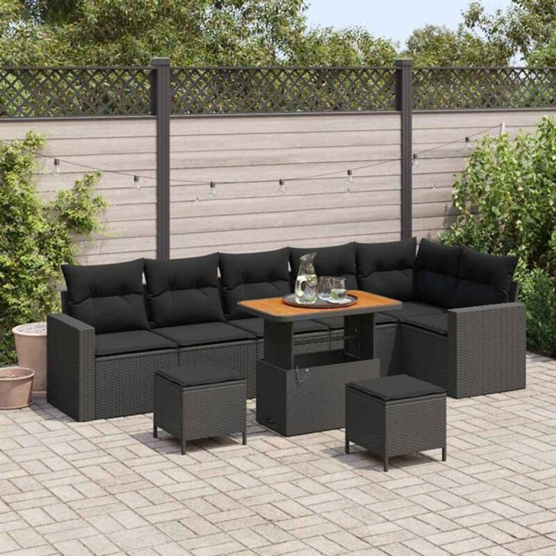 vidaXL Garten-Sofa-Set aus 9 Teilen in Schwarz, modulares Polyrattan-Set mit Fußhockern und Polstern - Bild 1