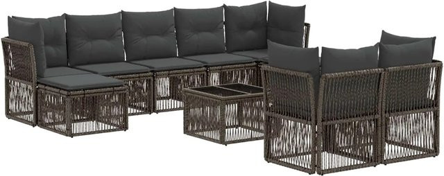 vidaXL Gartensofa-Set 10-teilig in Grau aus Poly-Rattan mit Metallgestell und Polsterkissen für Garten und Terrasse - Bild 1
