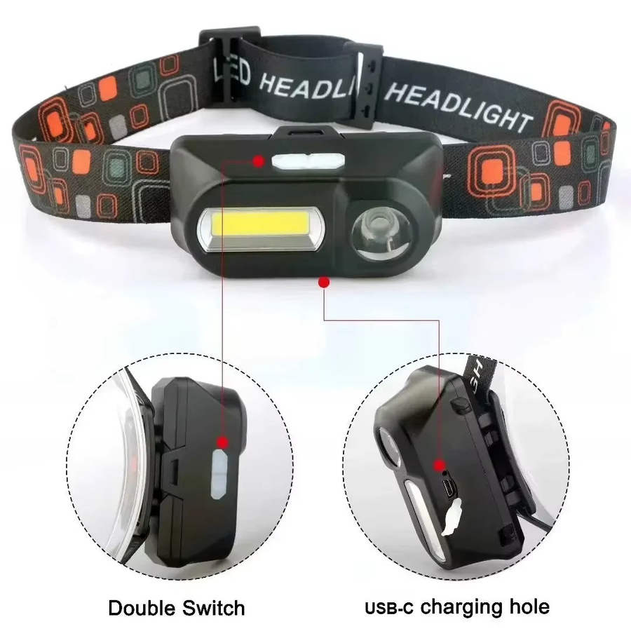 XIWANGFIRE LED und COB Stirnlampe in Schwarz mit 800 lm, wiederaufladbar via USB, wasserdicht mit 6 Modi für Arbeit und Outdoor - Bild 4