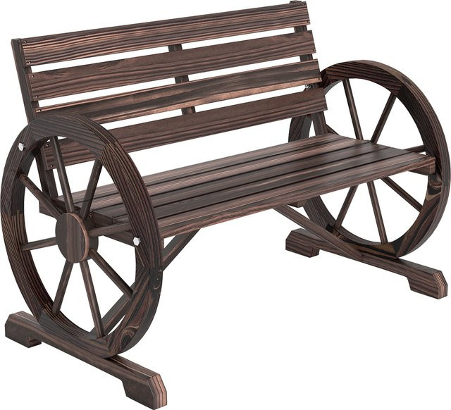 Outsunny Gartenbank 2-Sitzer aus Tannenholz im Landhausstil mit Armlehnen und Wagenrad-Design, braun, B/T/H: 105,5 x 59 x 75 cm - Bild 1