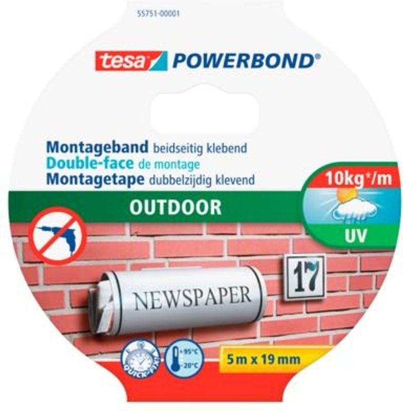 tesa Powerbond Montageband Outdoor, doppelseitig, wetterfest und UV-beständig, Farbe: Grün, Breite: 19 mm, Länge: 5 m - Bild 2