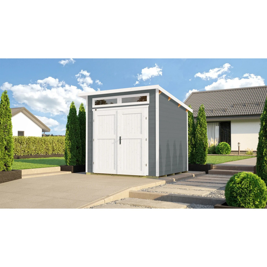 WEKA Designhaus 264 Gartenhaus aus Massivholz mit Pultdach in Grau, B/H/T: 263 x 239 x 249 cm - Bild 2