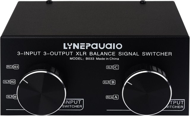 Andoer Passiver Stereo-Wahlschalter Schwarz mit 3 Eingängen und 3 Ausgängen für symmetrisches XLR-Signal - Bild 1