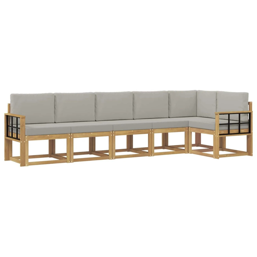 vidaXL Outdoor-Sofagarnitur in L-Form aus Akazienholz mit Kissen, 6-teilig, Weiß-Hellgrau - Bild 2
