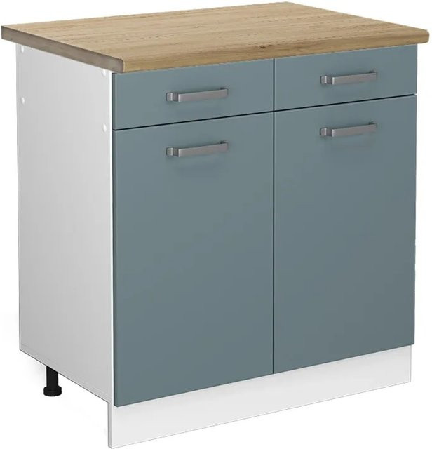 Vicco R-Line Küchenunterschrank mit Schubladen in Blau-Grau/Weiß und Eiche-Optik, B/T/H: 80 x 60 x 81,6 cm - Bild 1