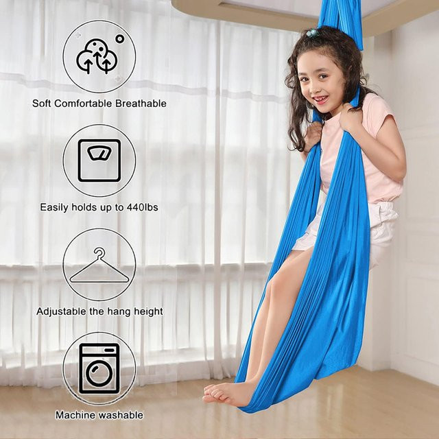 DOORSACCERY Yoga-Hängemattenschaukel aus elastischem Stoff in Blau, B: 280 cm, H: 150 cm - Bild 1