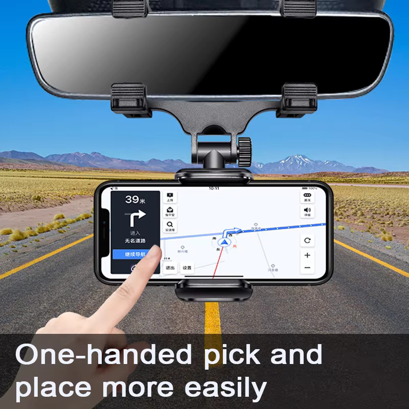 SEAMETAL Auto-Rückspiegel-Handyhalterung in Schwarz mit 360-Grad-Drehung für stabile Smartphone-Navigation - Bild 3