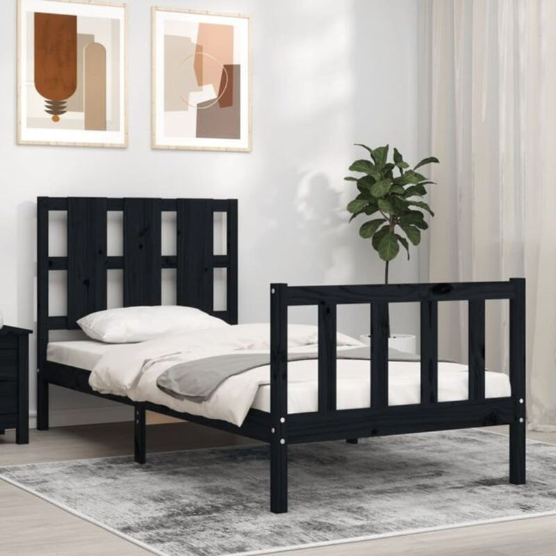 Massivholzbett aus Kiefer mit Kopfteil von vidaxl in Schwarz, B: 160 cm, H: 90 cm, L: 200 cm - Bild 1