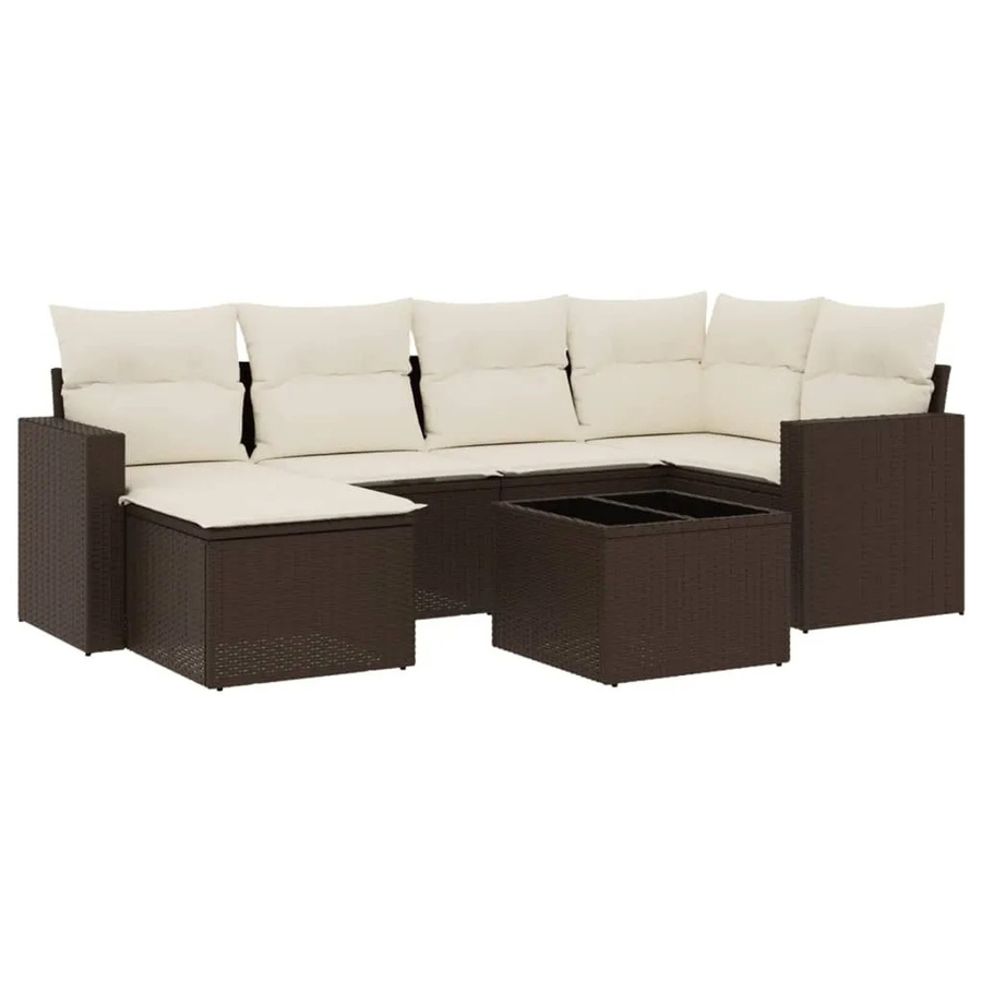 vidaXL 7-teilige Garten-Sofagarnitur aus Poly-Rattan in Braun mit cremeweißen Kissen - Bild 2