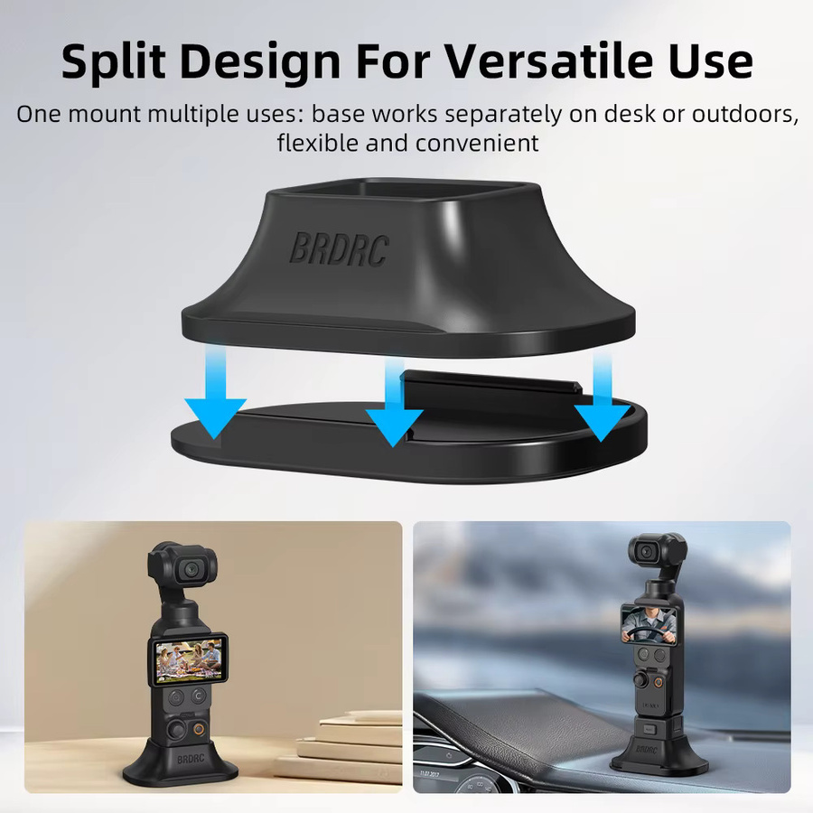 BRDRC Autohalterung für DJI Pocket 4 und 3, abnehmbare rutschfeste Desktop-Basis, Farbe: Schwarz - Bild 2