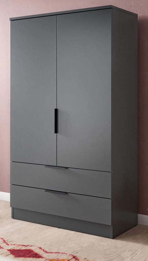 Kleiderschrank Swan 2-türig in Grau mit integrierten Schubladen und Kleiderstange, B/H: 80 x 140 cm - Bild 1