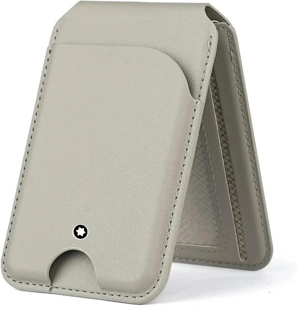 Magnetische MagSafe Kartenhalterung aus echtem Leder als Geldbörse für iPhone 17 16 15 14 Pro Max in Grau - Bild 1