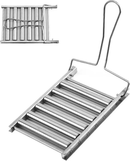 Wurst-Rollenrost aus Edelstahl mit Griff für Barbecue und Camping, Silber - Bild 1