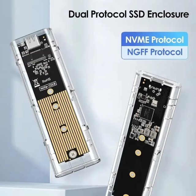 Mrgabwte Externes M.2 SSD Gehäuse Transparent mit USB-C Dual-Protokoll für NVMe und SATA - Bild 1