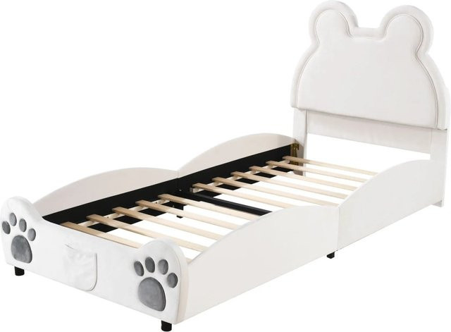 okwish Polsterbett in Bärenform für Kinder aus Samt in Weiß, B/T/H: 90 x 200 x 103 cm - Bild 1