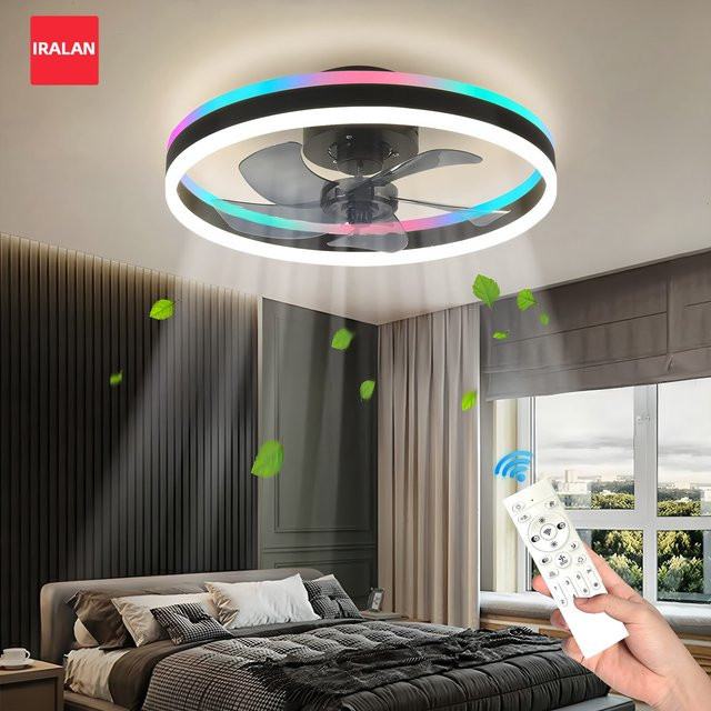 Smart RGB Deckenventilator mit LED-Licht von IRALAN in Weiß, dimmbar mit Fernbedienung - Bild 1
