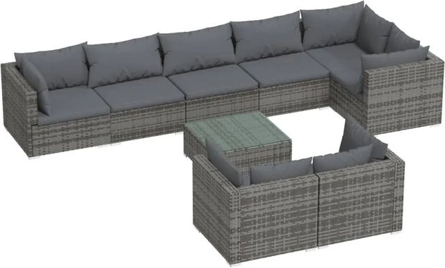 vidaXL 9-tlg. Garten-Lounge-Set aus Polyrattan in Grau-Anthrazit mit Kissen und Tisch - Bild 1