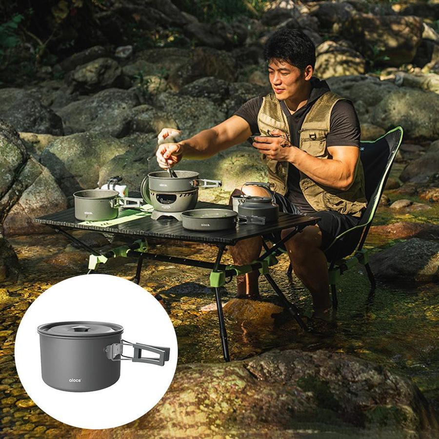KaiSai Camping Kochtopf aus Aluminiumlegierung mit Klappgriff in Schwarz - Bild 6