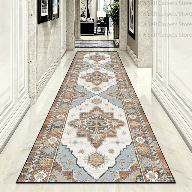 LYAHKAE Flur-Teppichläufer im europäischen Retro-Design mit geometrischem Muster, waschbar und rutschfest, B/T: 60 x 200 cm - Bild 1
