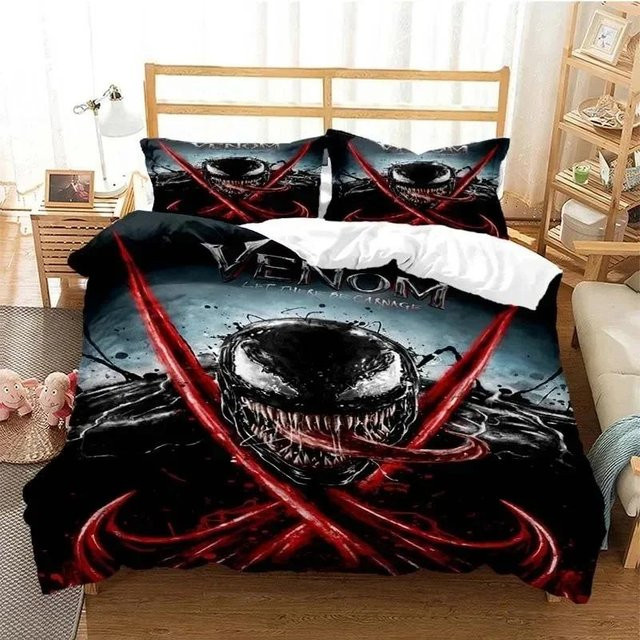 Venoms Bettwäsche-Set aus Mikrofaser mit Grafikdesign in Schwarz, bestehend aus Bettbezug und Kissenbezug, B/T/H: 260 x 220 cm - Bild 1